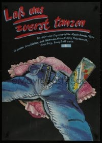 1t517 DO WE START OFF WITH A DANCE East German 23x32 1985 art of jeans on a pink pillow by Wongel!