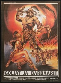 1t142 GOLIATH & THE BARBARIANS Finnish R1984 different sexy art of Steve Reeves & Chelo Alonso!
