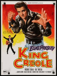 1t296 KING CREOLE French 16x22 R1980s great Jean Mascii art of tough Elvis Presley!