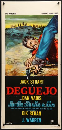 1t928 DEGUEJO Italian locandina 1966 great spaghetti western art of Jack Stuart with gun on ground!