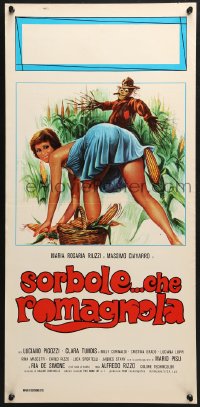 1t979 SORBOLE... CHE ROMAGNOLA Italian locandina 1976 bizarre art of sexy female farmer & scarecrow!