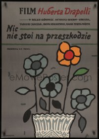 1t357 NIC NIE STOI NA PRZESZKODZIE Polish 26x38 1981 Hubert Drapella, Mlodozeniec art of flowers!