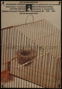 1t367 PROGNOZA POGODY Polish 26x38 1982 great symbolic image of nest inside of birdcage!