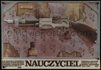 1t379 TEACHER Polish 26x38 1977 Marek Ploza-Dolinski artwork of rifle hanging on wall!