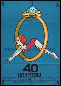 1t397 40 CARATS Polish 23x33 1975 different Flisak art of swimmer jumping through diamond ring!