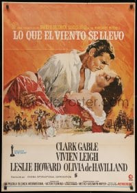 1t066 GONE WITH THE WIND Spanish R1970s art of Gable & Leigh over burning Atlanta!