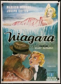 1t190 NIAGARA Yugoslavian 19x26 R1980s artwork of gigantic sexy Marilyn Monroe on famous waterfall!