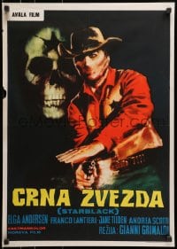 1t201 STARBLACK Yugoslavian 20x28 1966 spaghetti western Gasparri art of Woods with gun & skull!
