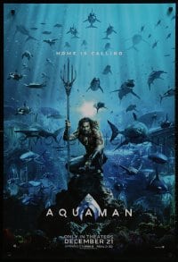 1w615 AQUAMAN teaser DS 1sh 2018 DC, Jason Mamoa in title role with great white sharks and more!