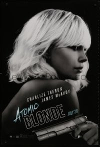 1w616 ATOMIC BLONDE teaser DS 1sh 2017 great close-up portrait of sexy Charlize Theron with gun!