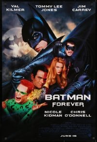 1w631 BATMAN FOREVER advance DS 1sh 1995 Kilmer, Kidman, O'Donnell, Jones, Carrey, top cast!