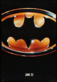 1w629 BATMAN teaser 1sh 1989 directed by Tim Burton, Nicholson, Keaton, cool image of Bat logo!