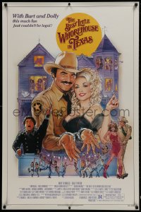 1w639 BEST LITTLE WHOREHOUSE IN TEXAS 1sh 1982 close-up of Burt Reynolds & Dolly Parton!