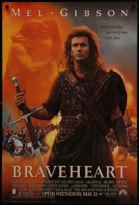 1w658 BRAVEHEART advance 1sh 1995 cool image of Mel Gibson as William Wallace!