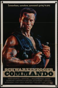 1w669 COMMANDO 1sh 1985 Arnold Schwarzenegger is going to make someone pay!