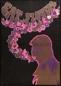 1w284 EAT FLOWERS 20x29 Dutch commercial poster 1960s psychedelic art of pretty woman & flowers!