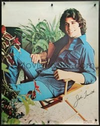 1w296 JOHN TRAVOLTA 22x28 commercial poster 1978 great smiling seated close up wearing all blue!