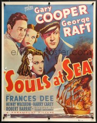 1w308 SOULS AT SEA 22x28 commercial poster 1980s sailors Gary Cooper & George Raft, Frances Dee!