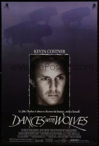 1w680 DANCES WITH WOLVES DS 1sh 1990 Kevin Costner directs & stars, image of buffalo!