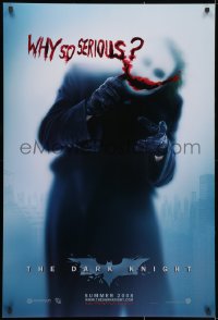 1w682 DARK KNIGHT teaser DS 1sh 2008 cool image of Heath Ledger as the Joker, why so serious?