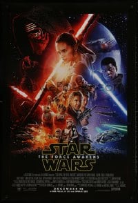 1w722 FORCE AWAKENS int'l advance DS 1sh 2015 Star Wars: Episode VII, Ford, Fisher, cool montage!