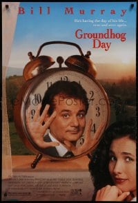 1w740 GROUNDHOG DAY 1sh 1993 Bill Murray, Andie MacDowell, directed by Harold Ramis!
