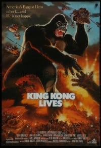 1w785 KING KONG LIVES 1sh 1986 great artwork of huge unhappy ape attacked by army!