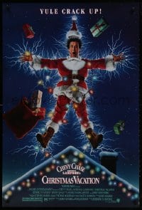 1w828 NATIONAL LAMPOON'S CHRISTMAS VACATION DS 1sh 1989 Consani art of Chevy Chase, yule crack up!