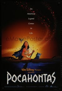 1w844 POCAHONTAS DS 1sh 1995 Walt Disney, art of famous Native American Indian in canoe w/raccoon!