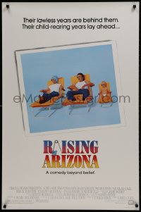 1w864 RAISING ARIZONA 1sh 1987 Coen Brothers, best art of Nicolas Cage, Holly Hunter & baby!