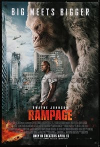 1w867 RAMPAGE advance DS 1sh 2018 Dwayne Johnson with ape, big meets bigger, based on the video game!