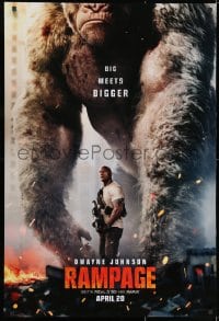 1w868 RAMPAGE teaser DS 1sh 2018 Dwayne Johnson with ape, big meets bigger, based on the video game!