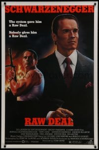 1w869 RAW DEAL 1sh 1986 artwork of Arnold Schwarzenegger with gun & in suit by John Alvin!