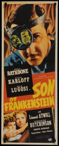1w343 SON OF FRANKENSTEIN 14x36 REPRO poster 1990s Boris Karloff, Bela Lugosi, Rathbone!