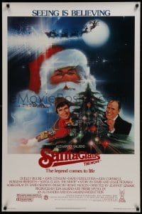 1w892 SANTA CLAUS THE MOVIE 1sh 1985 Bob Peak art of Santa & his reindeer sleigh, Moore, Lithgow!