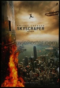 1w908 SKYSCRAPER teaser DS 1sh 2018 Dwayne The Rock Johnson perilously jumping off of crane!