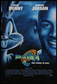 1w914 SPACE JAM int'l 1sh 1996 cool dark image of Michael Jordan & Bugs Bunny in outer space!