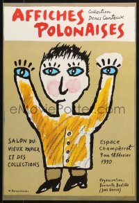 1w220 AFFICHES POLONAISES 16x24 French museum/art exhibition 1990 wild art of a man by Kwasniewski!