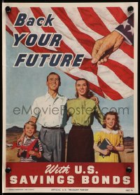 1w351 BACK YOUR FUTURE 9x13 special poster 1946 artwork of family & American flag by Englert!