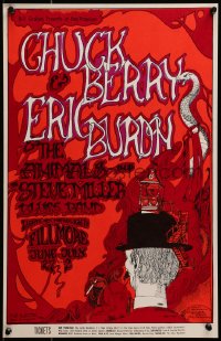 1w160 CHUCK BERRY/ERIC BURDON/ANIMALS/STEVE MILLER 14x22 music poster 1967 cool Greg Irons art!