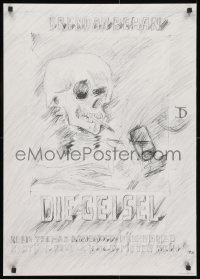1w499 DIE GEISEL 23x32 East German stage poster 1989 Brendan Behan, wild art of smoking skeleton!