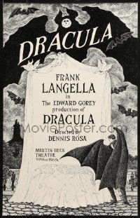 1w508 DRACULA 14x22 stage poster 1977 cool vampire horror art by producer Edward Gorey!