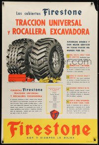 1w030 FIRESTONE truck/roadwork style 30x44 Argentinean advertising poster 1950s cool vintage art!