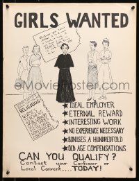 1w383 GIRLS WANTED 18x23 special poster 1940s art of five women, can you qualify to become a nun?