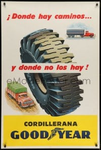 1w017 GOODYEAR 2 trucks style 29x43 Argentinean advertising poster 1950s cool vintage art!