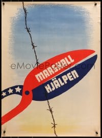 1w401 MARSHALL HJALPEN 22x30 Dutch special poster 1940s slogan cutting barbed wire by Gosta Aberg!