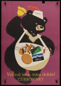 1w039 PRAMEN 23x33 Czech advertising poster 1964 Szilas art of a bear with a bell and an apron!
