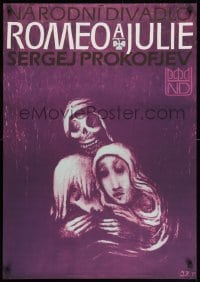 1w573 ROMEO & JULIET 24x34 Czech stage poster 1971 cool G.F. art of skeleton & women!