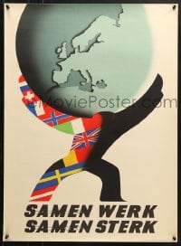 1w433 SAMEN WERK SAMEN STERK 22x30 Dutch special poster 1950 cool Nettes artwork of man carrying world!