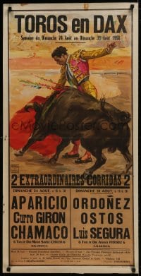 1w449 TOROS EN DAX 21x42 Spanish special poster 1958 art of matador fighting with bull!